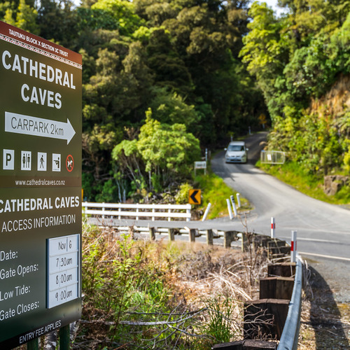 The entrance to the drive to Cathedral Caves - look out for the turn off